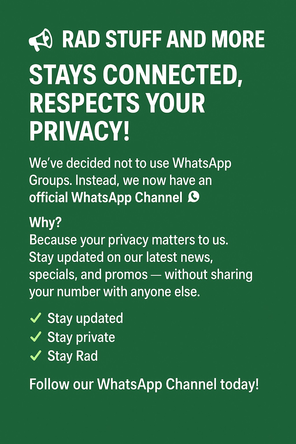 rad stuff and more whatsapp channel note